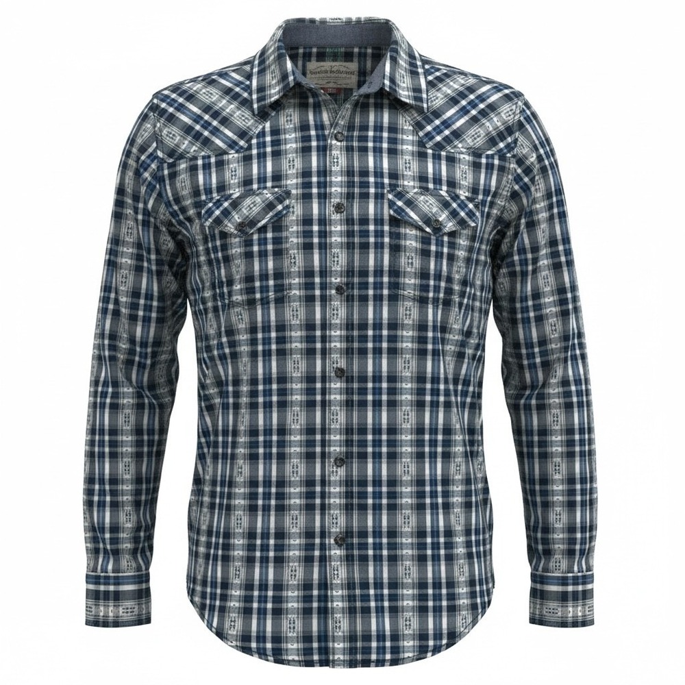 Cody James Mens Blue Plaid Embroidered Western Long Sleeve Button Down Shirt L